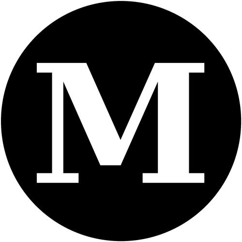 big white M in black circle